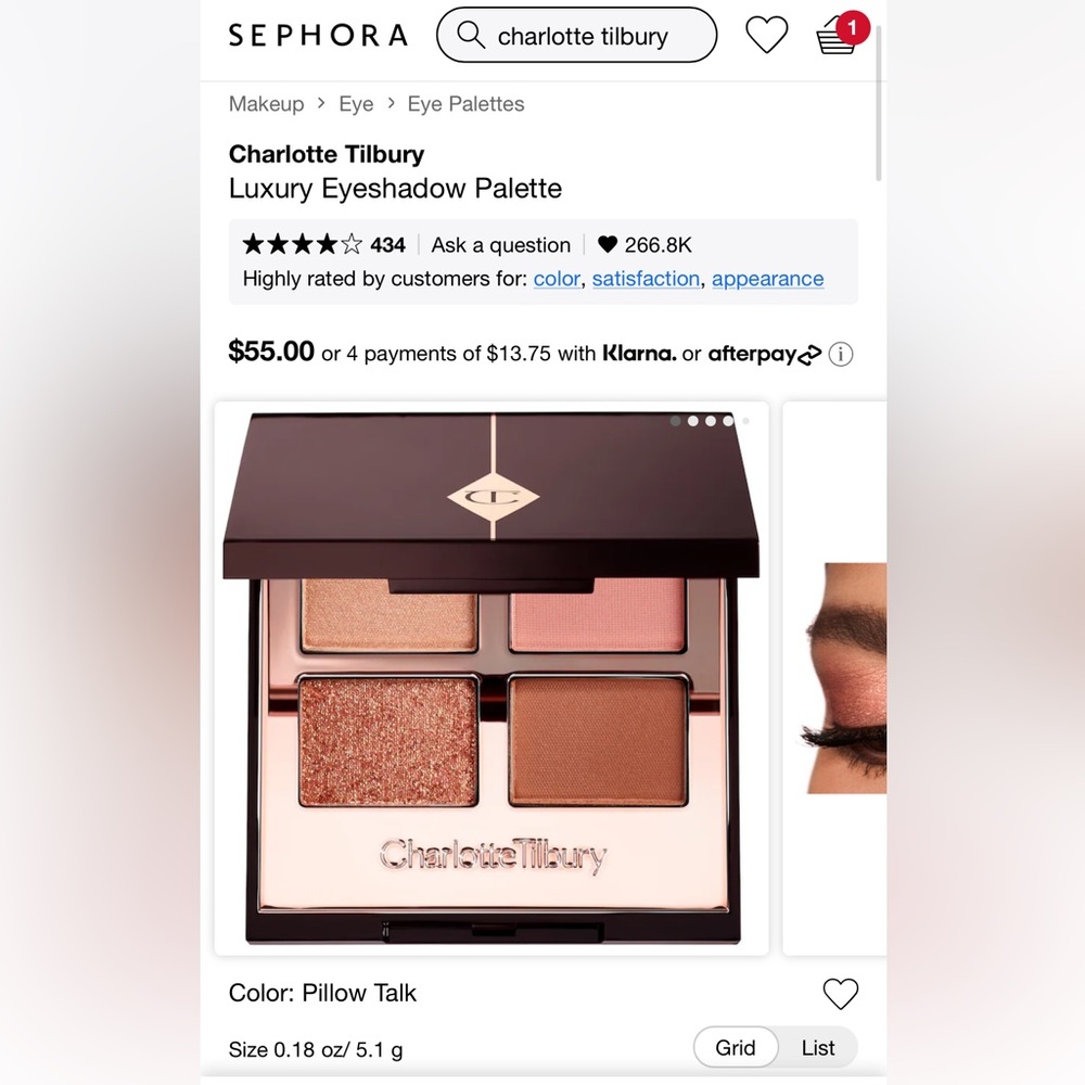 Pillow talk, CharlotteTilbury luxury eyeshadow, palette